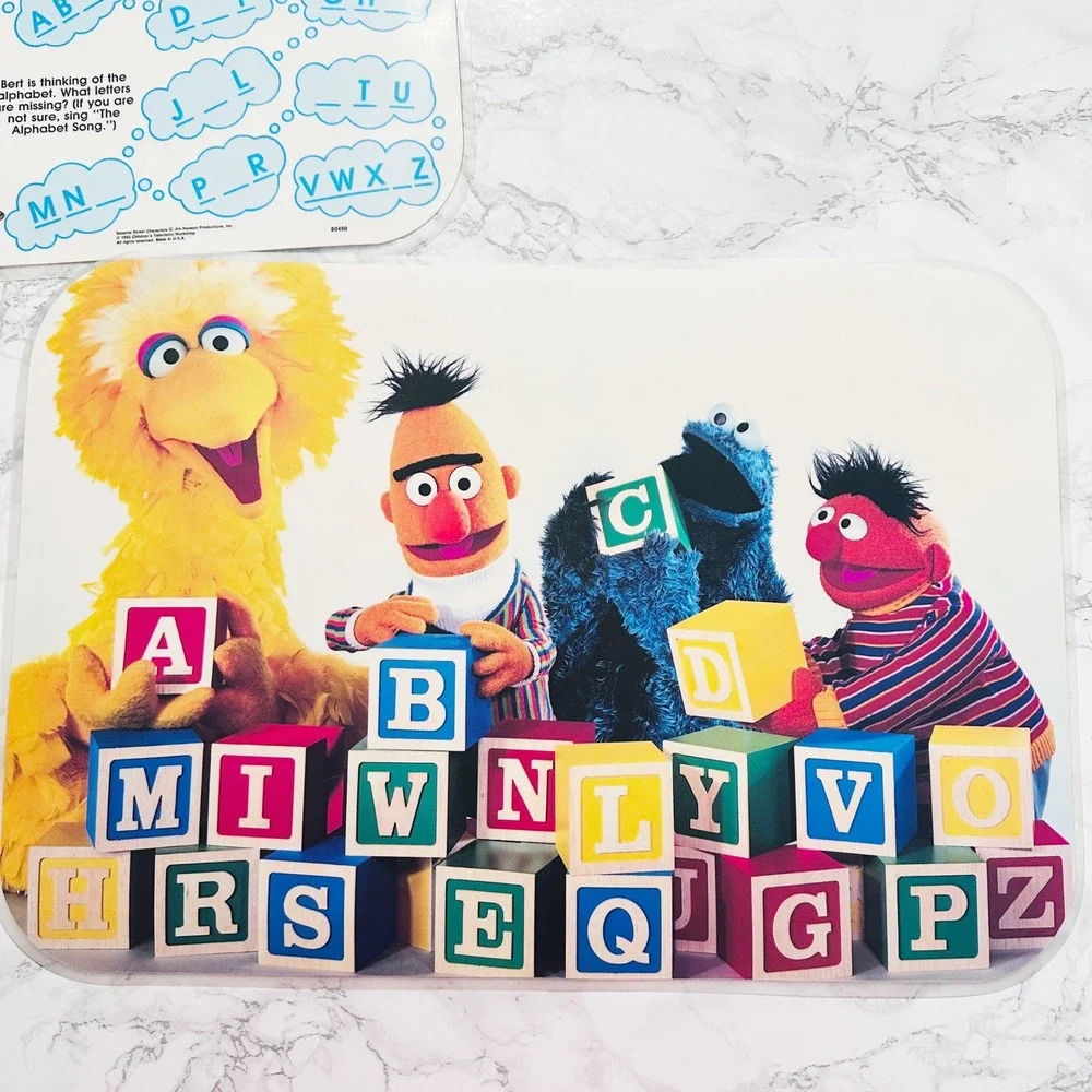 TWO Sesame Street 1992 ASL Sign Language Educational & Character Placemats